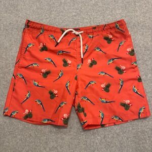 Crown & Ivy Mens Red Parrot Pineapple Tropical Swim‎ Trunks Shorts Small